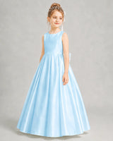 Baby Blue Satin A-line Flower Girl Dress Front View