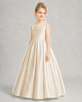 Champagne Satin A-line Flower Girl Dress Front View