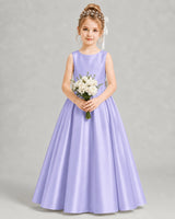 Lavender Satin A-line Flower Girl Dress Front View