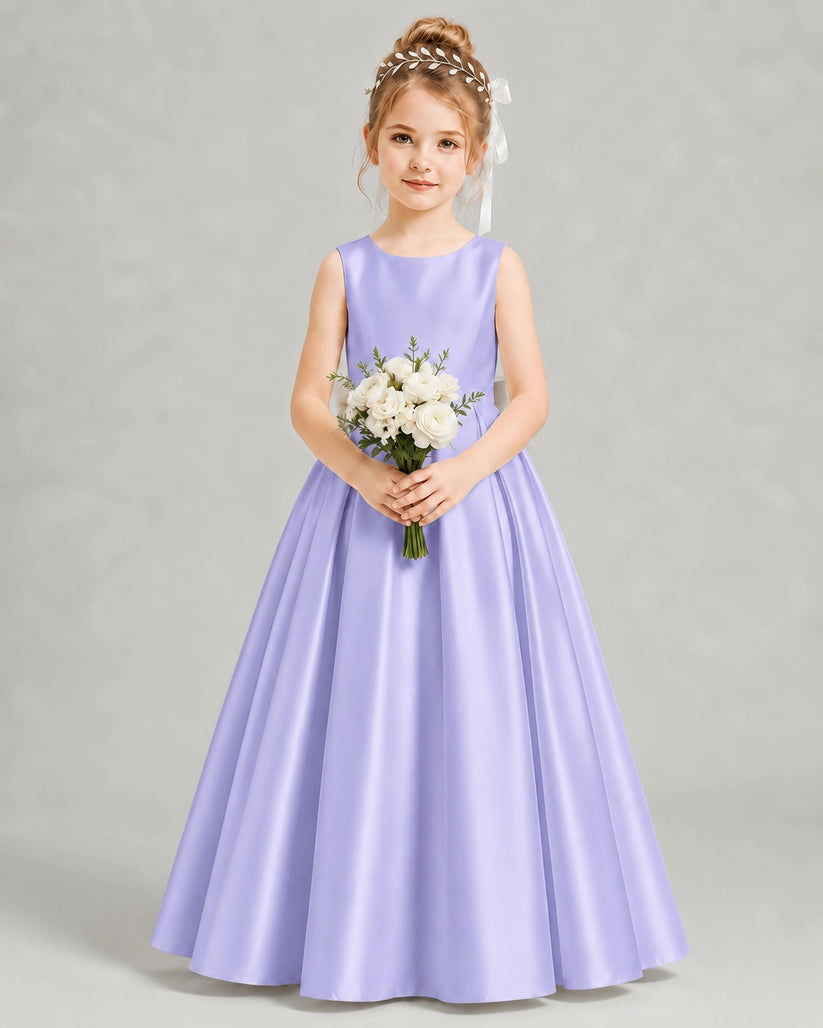 Lavender Satin A-line Flower Girl Dress Front View