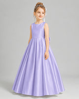 Lavender Satin A-line Flower Girl Dress Front View