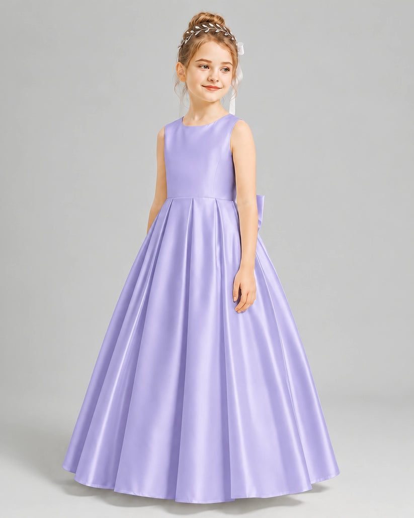 Lavender Satin A-line Flower Girl Dress Front View