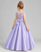 Lavender Satin A-line Flower Girl Dress Back View
