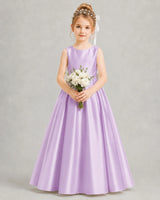 Lilac Satin A-line Flower Girl Dress Front View