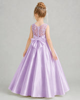 Lilac Satin A-line Flower Girl Dress Back View