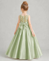 Sage Green Satin A-line Flower Girl Dress Back View