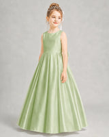 Sage Green Satin A-line Flower Girl Dress Front View