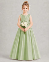 Sage Green Satin A-line Flower Girl Dress Front View