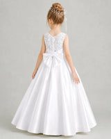 White Satin A-line Flower Girl Dress Back View