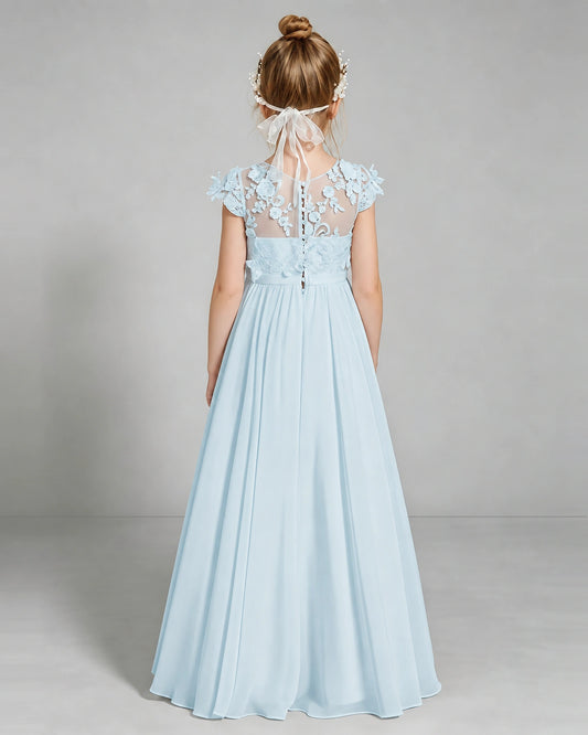 Baby Blue Chiffon A-line Junior Bridesmaid Dress Back View