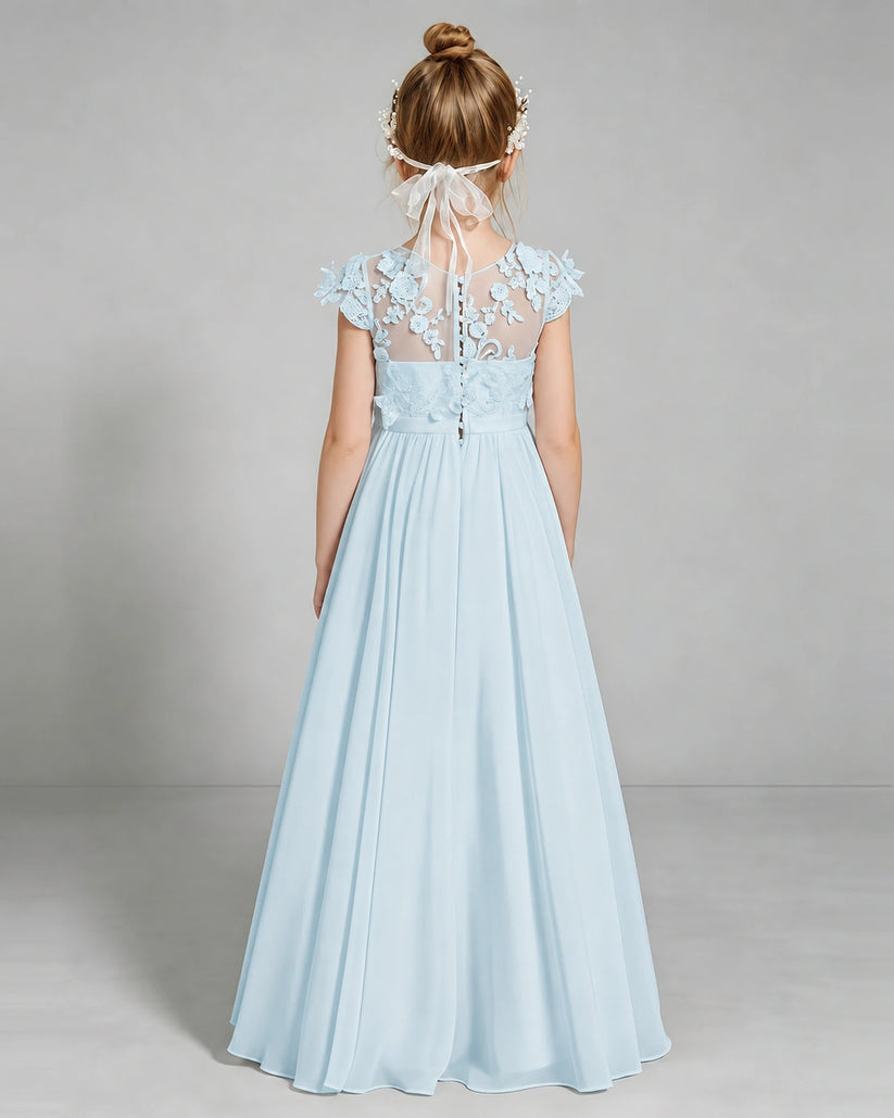 Baby Blue Chiffon A-line Junior Bridesmaid Dress Back View