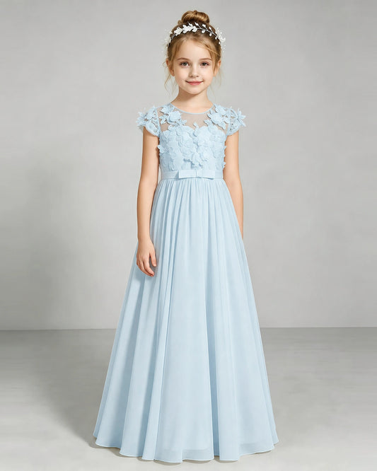 Baby Blue Chiffon A-line Junior Bridesmaid Dress Front View