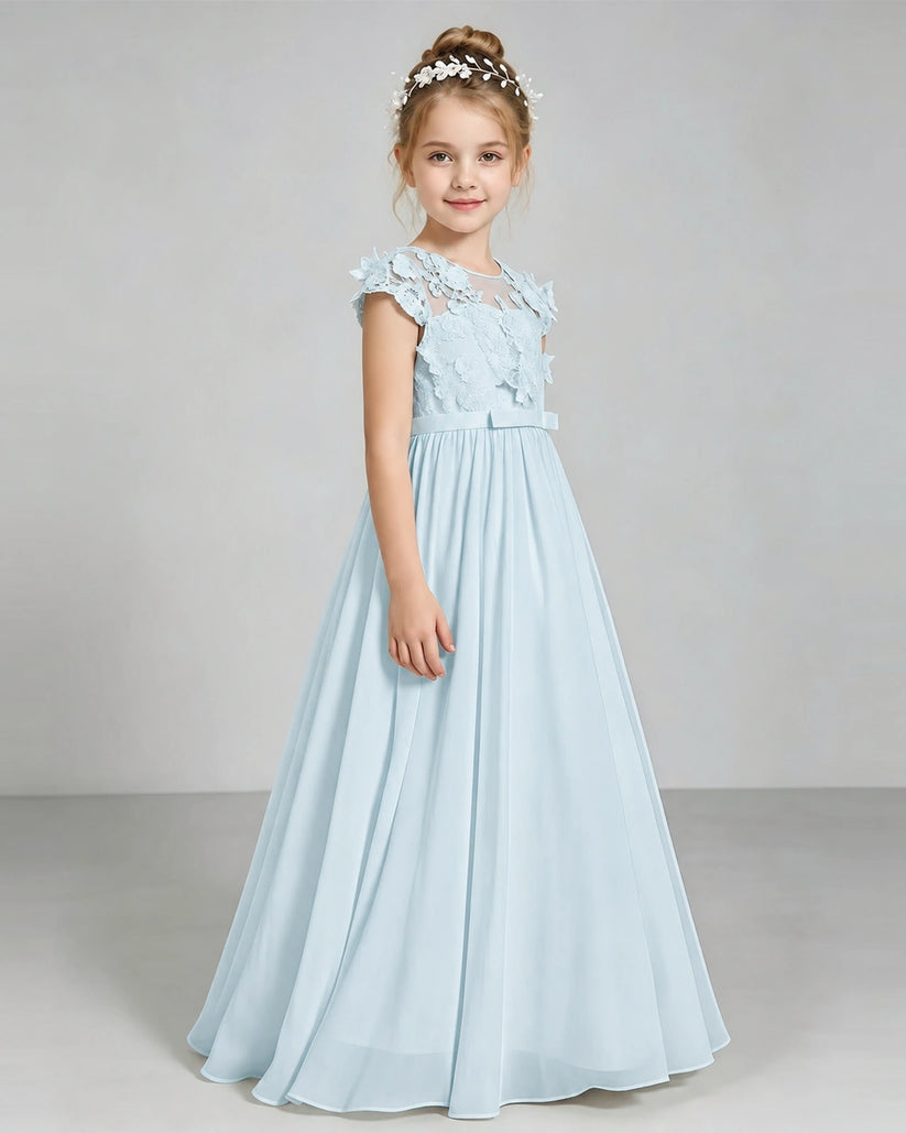 Baby Blue Chiffon A-line Junior Bridesmaid Dress Side View