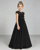 Black Chiffon A-line Junior Bridesmaid Dress Front View