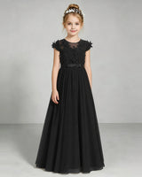 Black Chiffon A-line Junior Bridesmaid Dress Front View