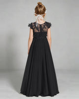 Black Chiffon A-line Junior Bridesmaid Dress Back View