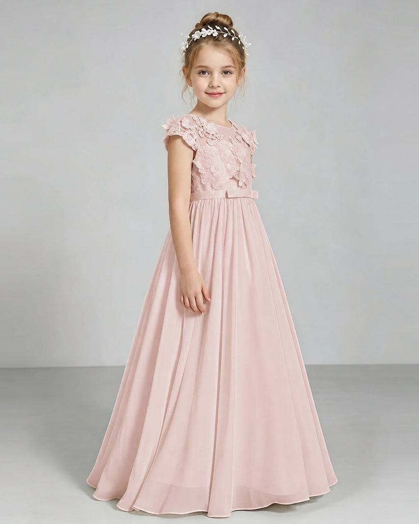 Blush Pink Chiffon A-line Junior Bridesmaid Dress Side View