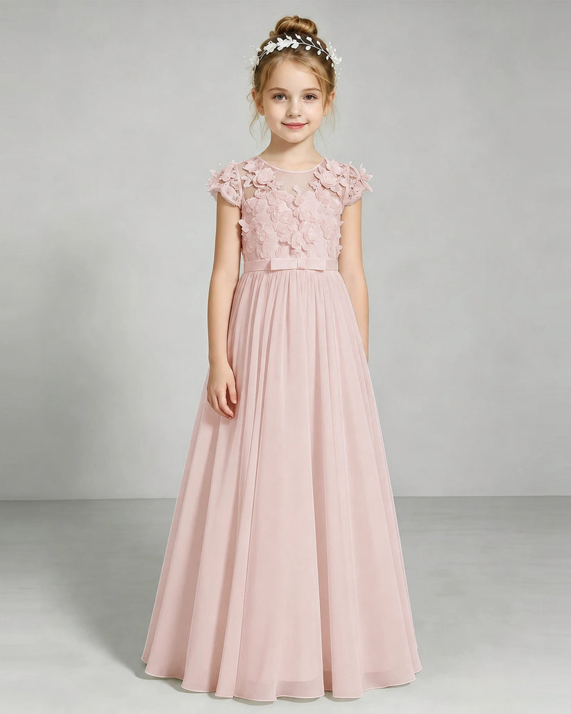 Blush Pink Chiffon A-line Junior Bridesmaid Dress Front View