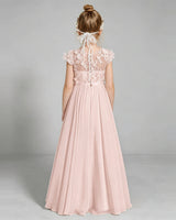 Blush Pink Chiffon A-line Junior Bridesmaid Dress Back View