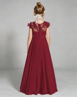 Burgundy Chiffon A-line Junior Bridesmaid Dress Back View