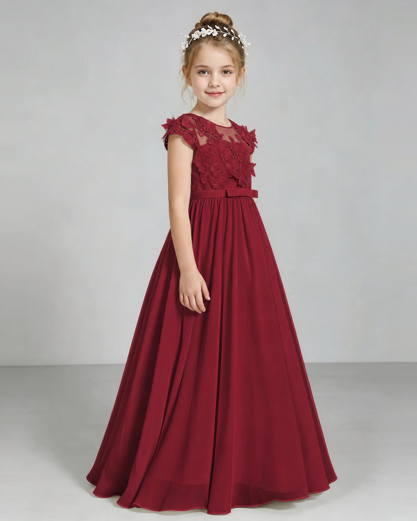 Burgundy Chiffon A-line Junior Bridesmaid Dress Side View