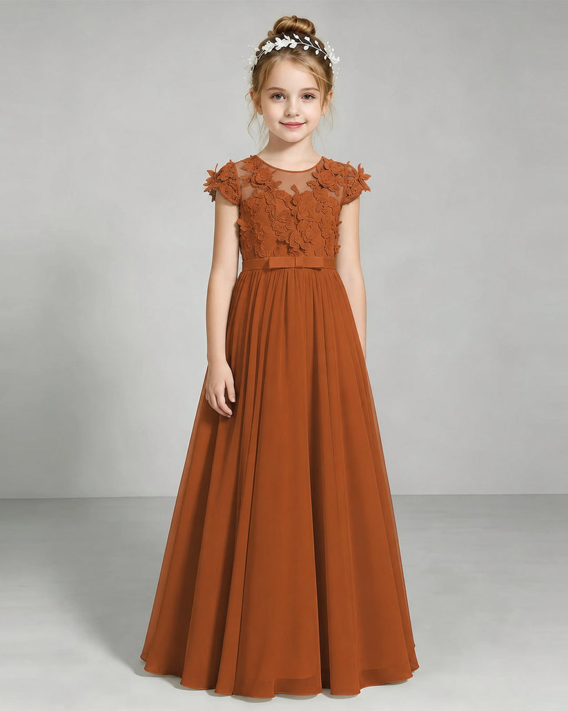 Burnt Orange Chiffon A-line Junior Bridesmaid Dress Front View