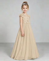 Champagne Chiffon A-line Junior Bridesmaid Dress Side View