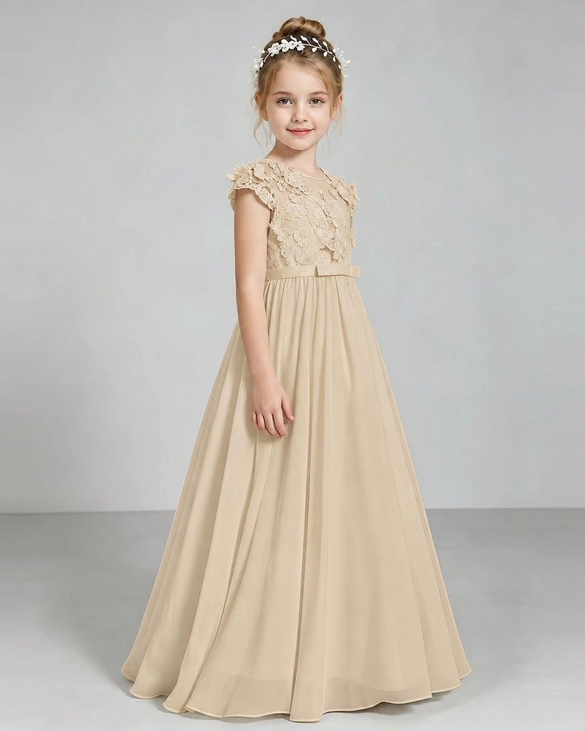 Champagne Chiffon A-line Junior Bridesmaid Dress Side View