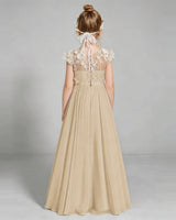 Champagne Chiffon A-line Junior Bridesmaid Dress Back View