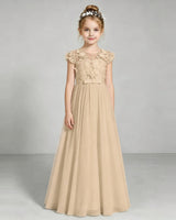 Champagne Tulle A-line Junior Bridesmaid Dress Front View