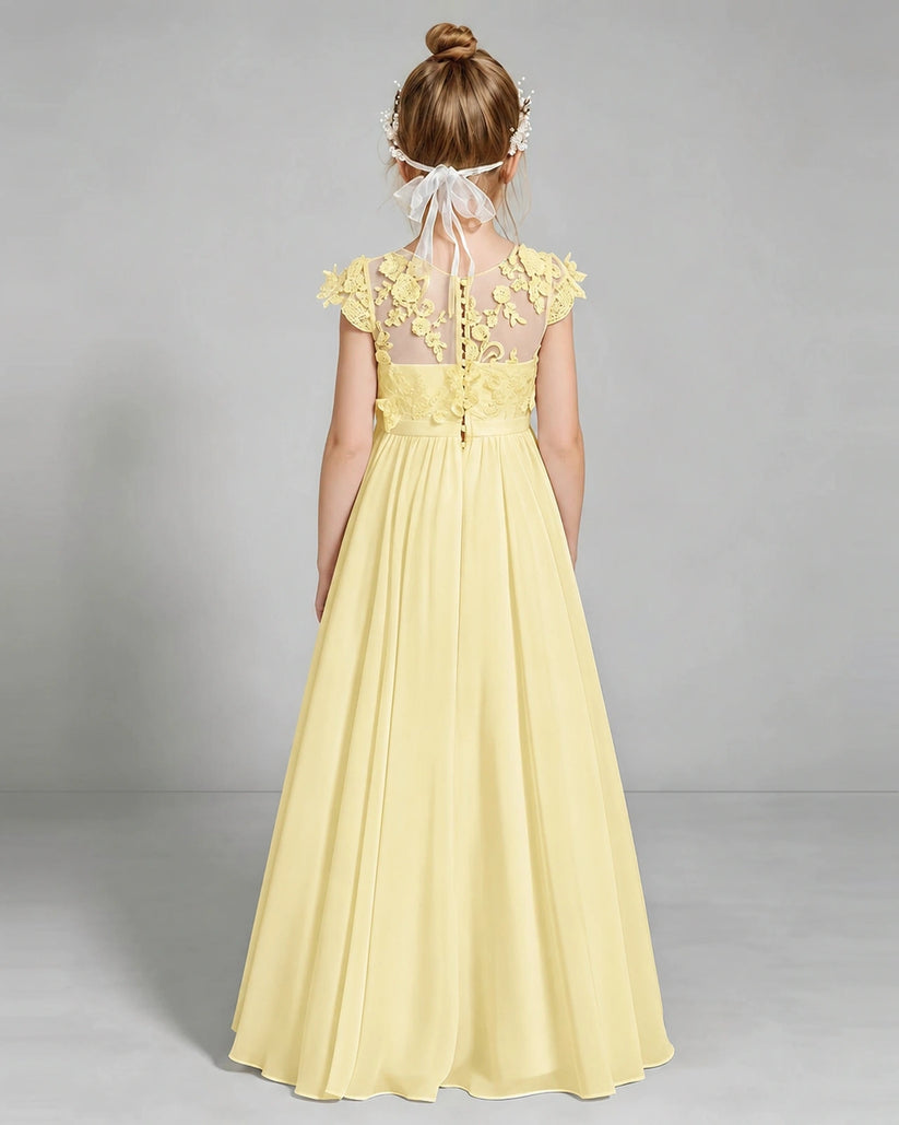 Daffodil Chiffon A-line Junior Bridesmaid Dress Back View