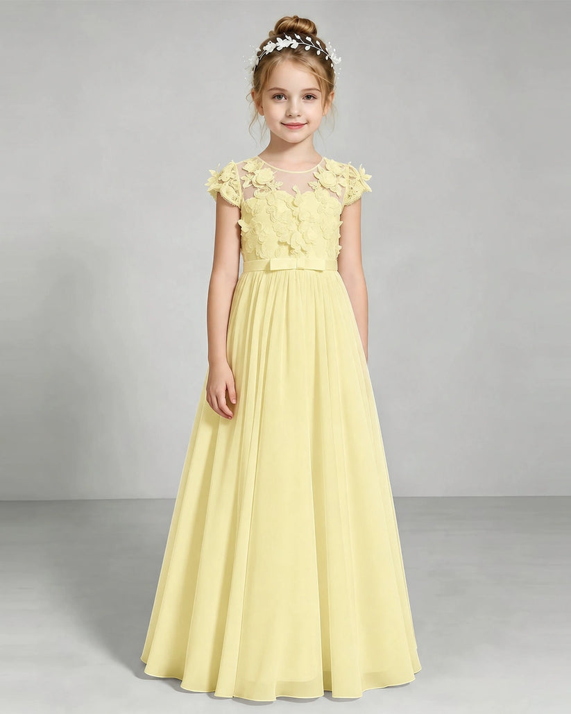 Daffodil Chiffon A-line Junior Bridesmaid Dress Front View