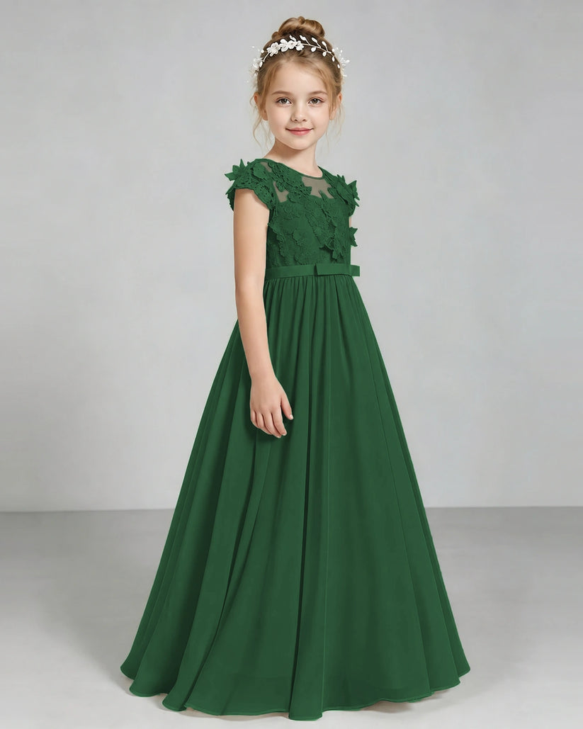 Dark Green Chiffon A-line Junior Bridesmaid Dress Side View