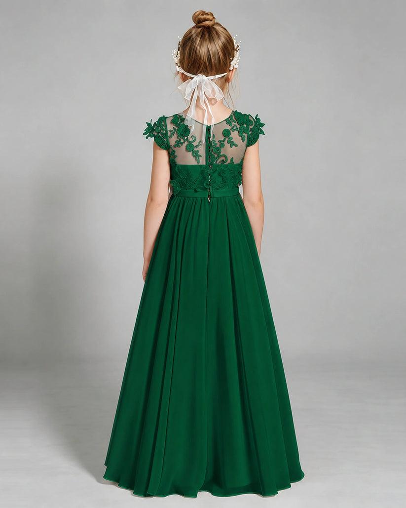 Dark Green Chiffon A-line Junior Bridesmaid Dress Back View