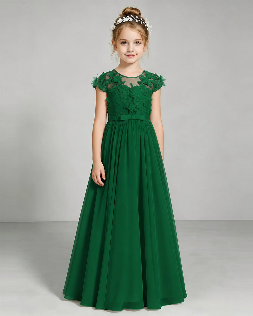 Dark Green Chiffon A-line Junior Bridesmaid Dress Front View