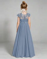 Dusty Blue Chiffon A-line Junior Bridesmaid Dress Back View