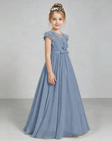 Dusty Blue Chiffon A-line Junior Bridesmaid Dress Front View