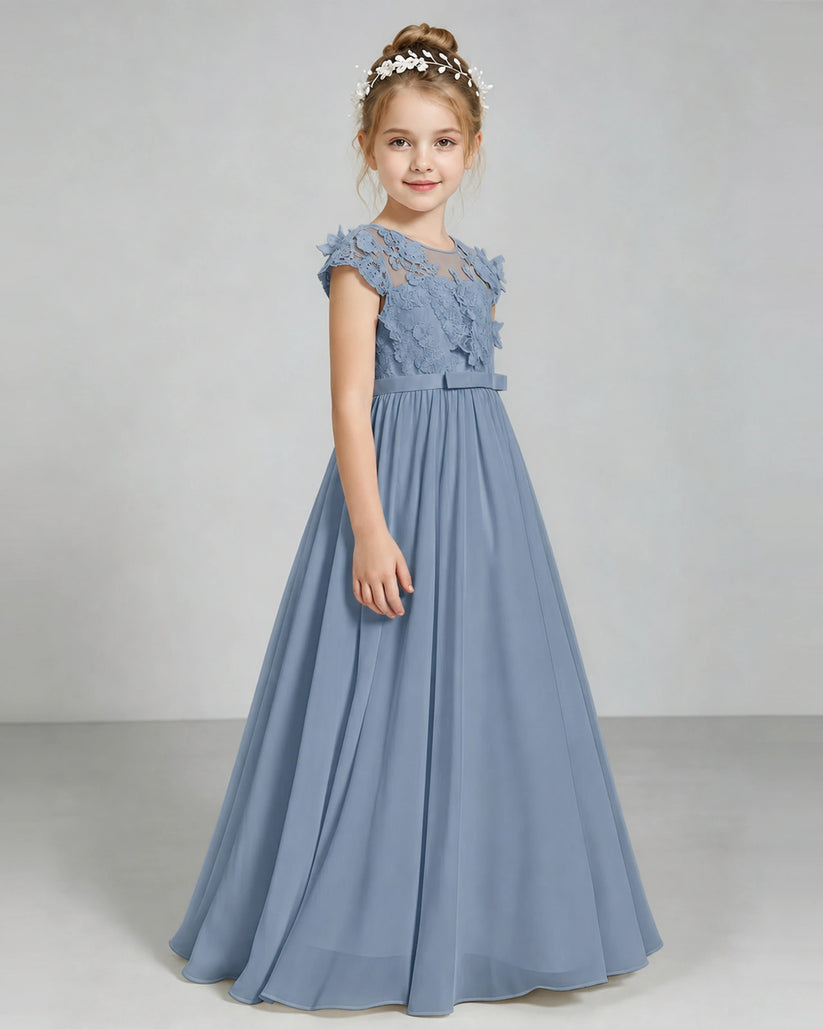 Dusty Blue Chiffon A-line Junior Bridesmaid Dress Front View