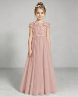 Dusty Rose Tulle A-line Junior Bridesmaid Dress Front View