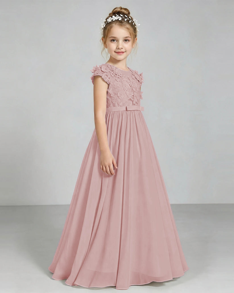 Dusty Rose Chiffon A-line Junior Bridesmaid Dress Front View