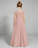 Dusty Rose Chiffon A-line Junior Bridesmaid Dress Back View