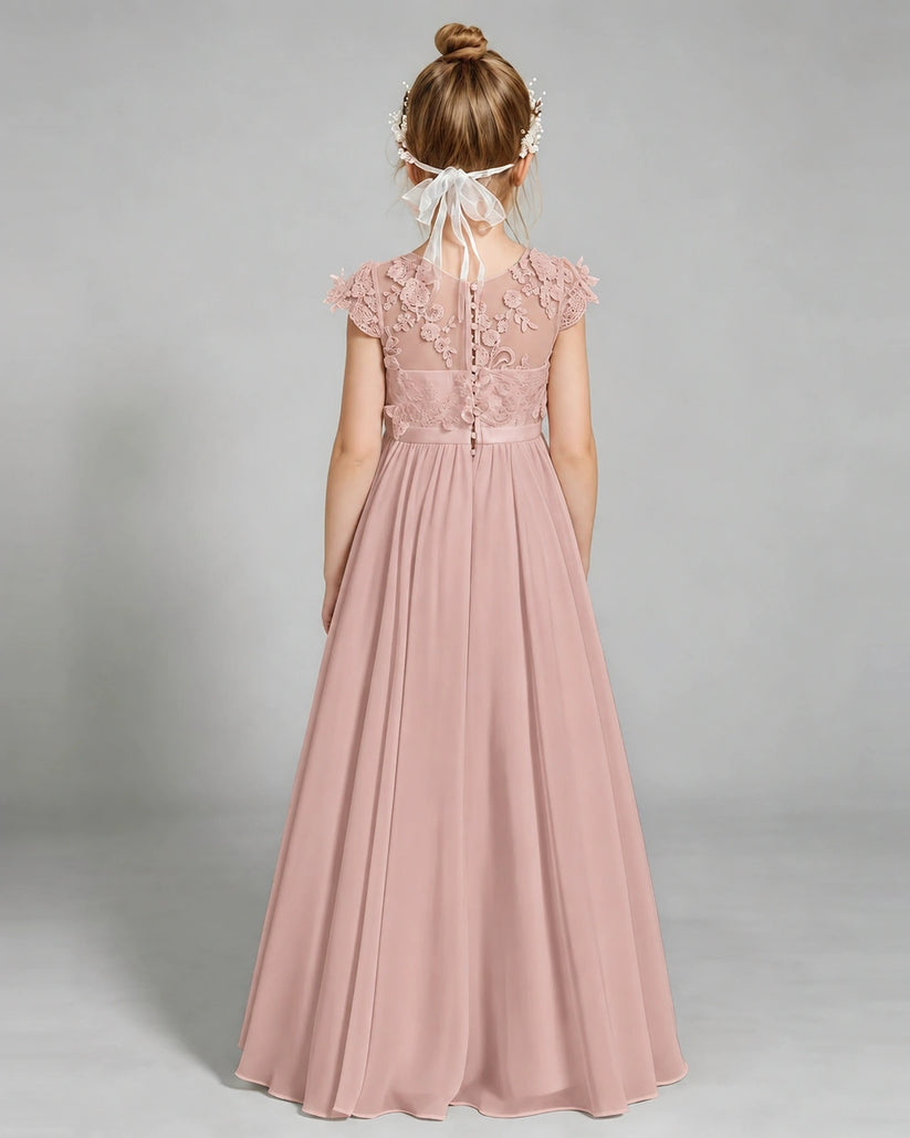 Dusty Rose Chiffon A-line Junior Bridesmaid Dress Back View