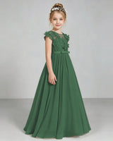 Emerald Green Chiffon A-line Junior Bridesmaid Dress Side View