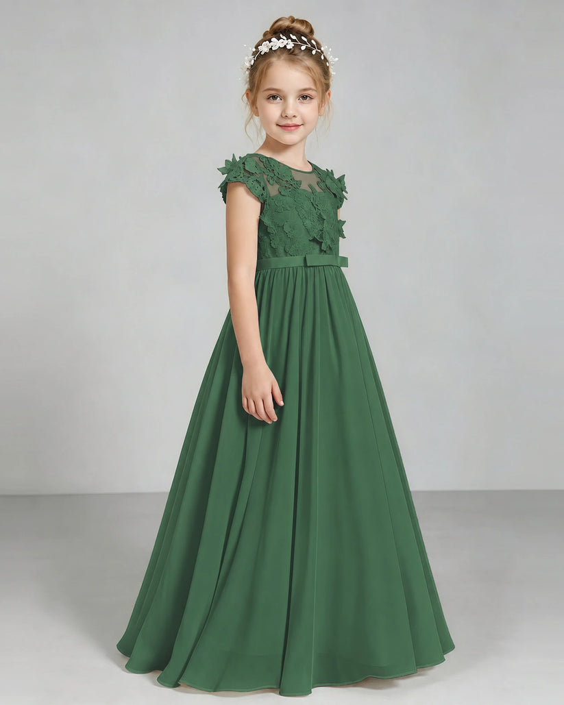 Emerald Green Chiffon A-line Junior Bridesmaid Dress Side View