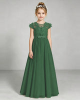 Emerald Green Chiffon A-line Junior Bridesmaid Dress Front View