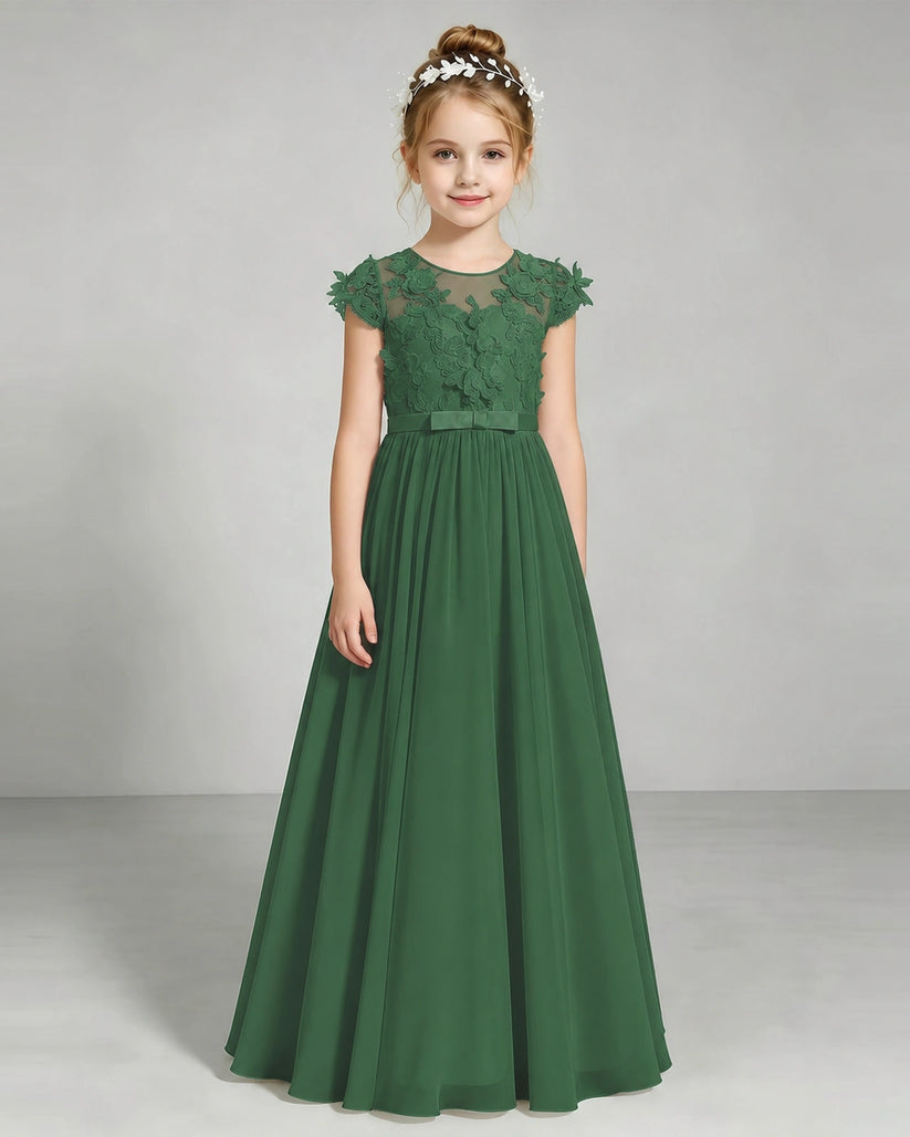 Emerald Green Chiffon A-line Junior Bridesmaid Dress Front View