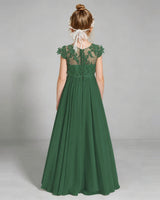 Emerald Green Chiffon A-line Junior Bridesmaid Dress Back View