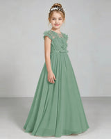 Eucalyptus Chiffon A-line Junior Bridesmaid Dress Side View
