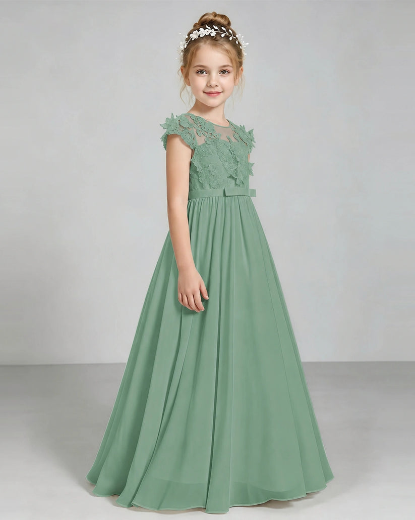Eucalyptus Chiffon A-line Junior Bridesmaid Dress Side View