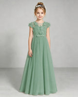 Eucalyptus Tulle A-line Junior Bridesmaid Dress Front View